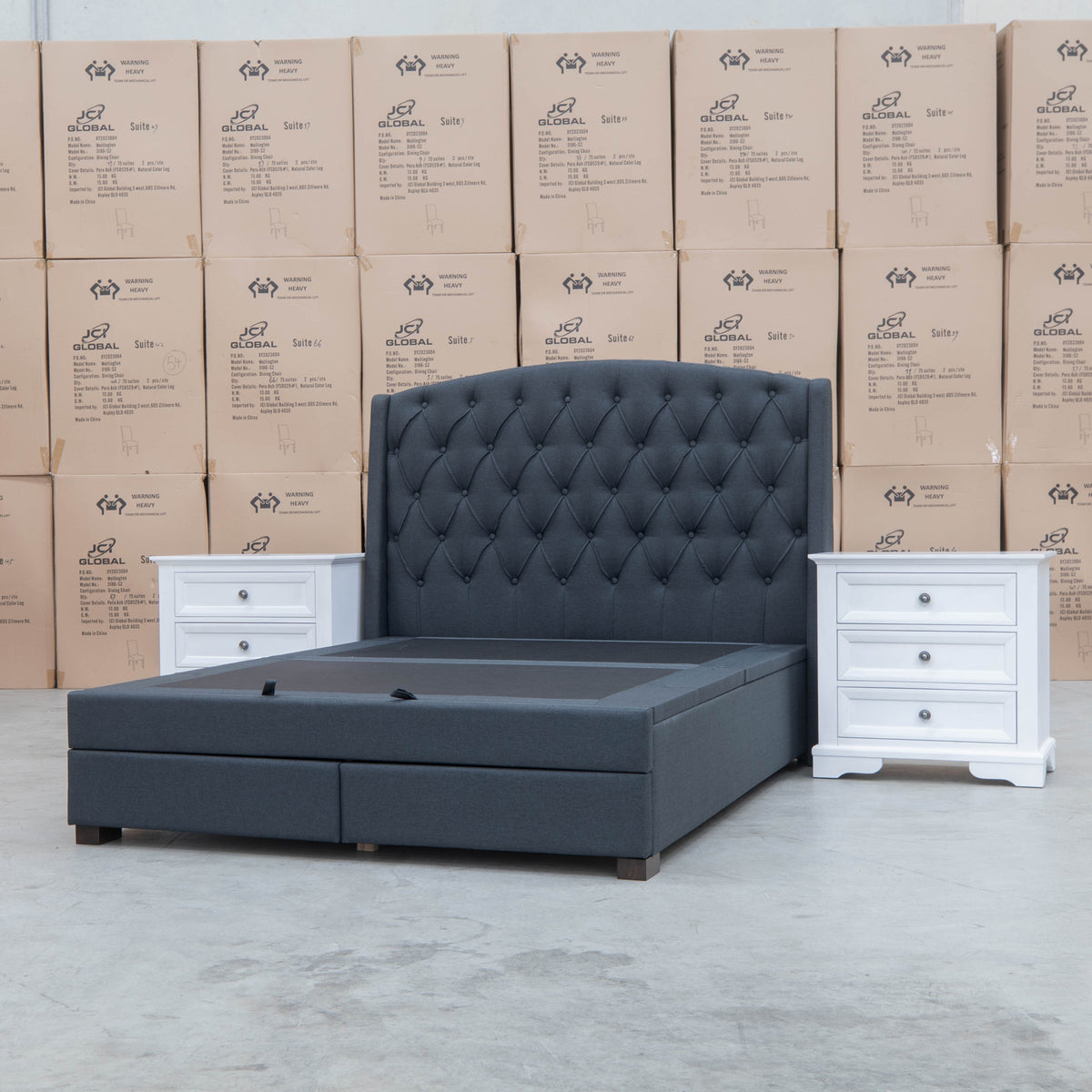 The Emily Double Fabric Gas Lift Storage Drawer Bed - Charcoal available to purchase from Warehouse Furniture Clearance at our next sale event.
