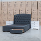 The Emily Double Fabric Gas Lift Storage Drawer Bed - Charcoal available to purchase from Warehouse Furniture Clearance at our next sale event.