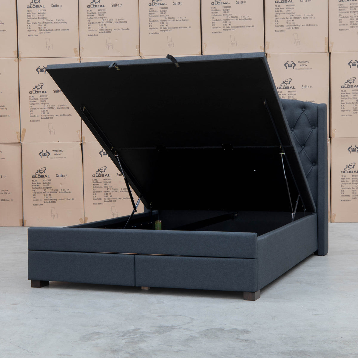 The Emily Double Fabric Gas Lift Storage Drawer Bed - Charcoal available to purchase from Warehouse Furniture Clearance at our next sale event.