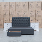 The Amelia Double Fabric Gas Lift Storage Bed - Charcoal available to purchase from Warehouse Furniture Clearance at our next sale event.