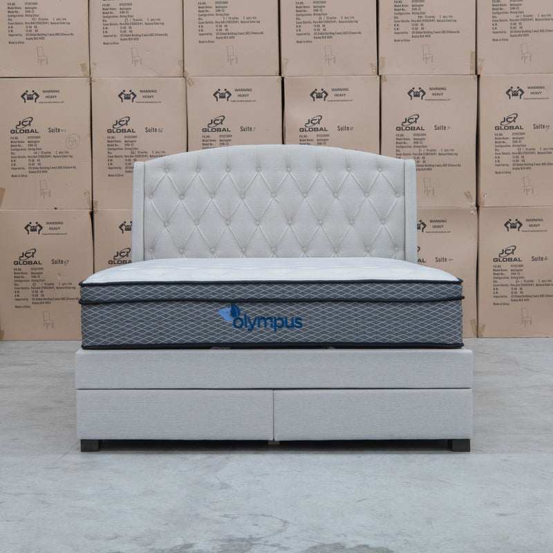 The Emily King Fabric Gas Lift Storage Drawer Bed - Oat White available to purchase from Warehouse Furniture Clearance at our next sale event.