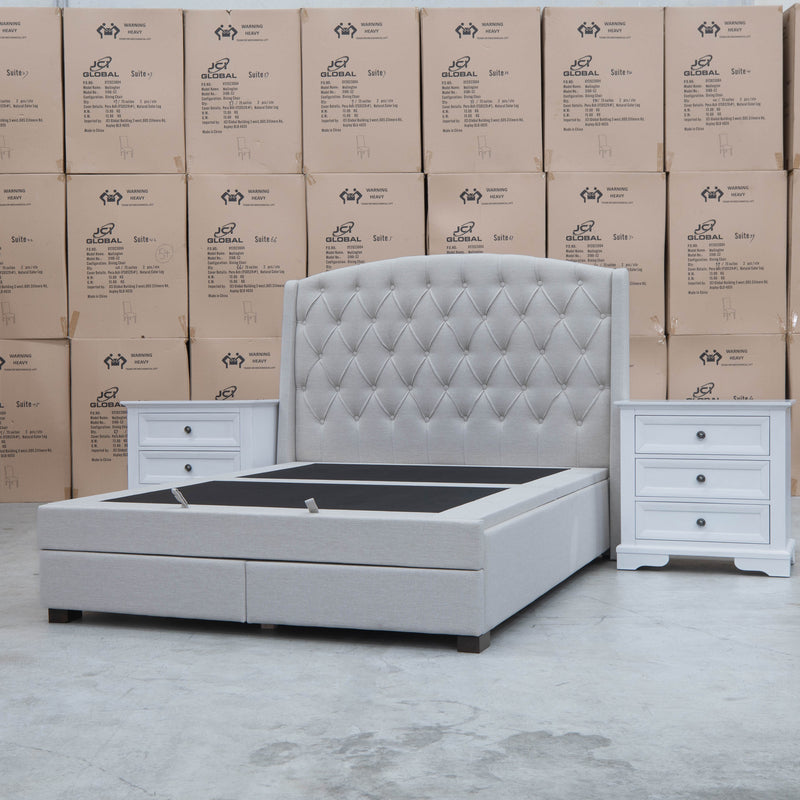 The Emily King Fabric Gas Lift Storage Drawer Bed - Oat White available to purchase from Warehouse Furniture Clearance at our next sale event.