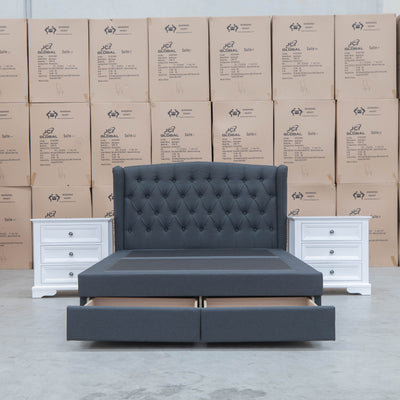 The Amelia Queen Fabric Gas Lift Bed - Charcoal - Available After 10th October available to purchase from Warehouse Furniture Clearance at our next sale event.