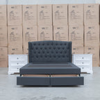 The Amelia Double Fabric Gas Lift Storage Bed - Charcoal available to purchase from Warehouse Furniture Clearance at our next sale event.