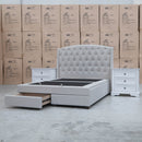 The Emily Queen Fabric Gas Lift Storage Drawer Bed - Oat White available to purchase from Warehouse Furniture Clearance at our next sale event.