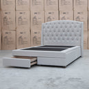 The Emily Queen Fabric Gas Lift Storage Drawer Bed - Oat White available to purchase from Warehouse Furniture Clearance at our next sale event.