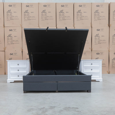 The Amelia Queen Fabric Gas Lift Bed - Charcoal - Available After 10th October available to purchase from Warehouse Furniture Clearance at our next sale event.