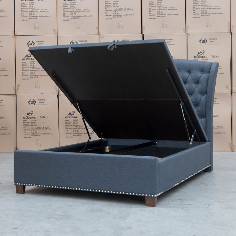 The Elizabeth King Fabric Gas Lift Bed - Charcoal available to purchase from Warehouse Furniture Clearance at our next sale event.