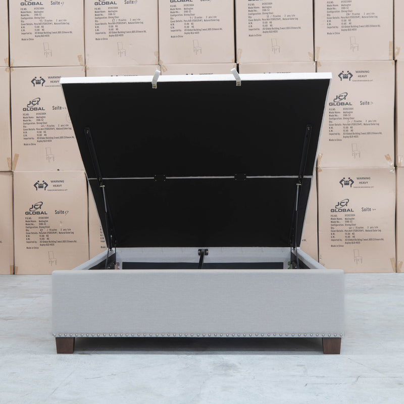 The Elizabeth King Fabric Gas Lift Bed - Oat White available to purchase from Warehouse Furniture Clearance at our next sale event.