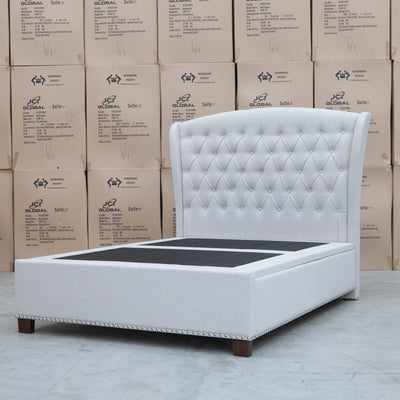 The Elizabeth King Fabric Gas Lift Bed - Oat White available to purchase from Warehouse Furniture Clearance at our next sale event.