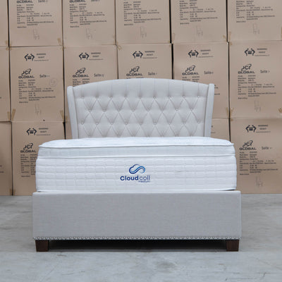 The Elizabeth King Fabric Gas Lift Bed - Oat White available to purchase from Warehouse Furniture Clearance at our next sale event.