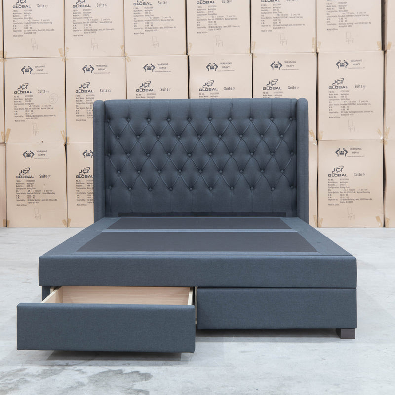 The Amie King Fabric Gas Lift & Storage Drawer Bed - Charcoal available to purchase from Warehouse Furniture Clearance at our next sale event.