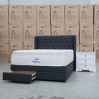 The Amie Queen Fabric Gas Lift & Storage Drawer Bed - Charcoal - PRE ORDER Available After 7th November available to purchase from Warehouse Furniture Clearance at our next sale event.