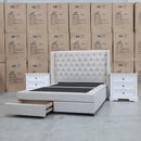 The Amie King Fabric Gas Lift & Storage Drawer Bed - Oat White available to purchase from Warehouse Furniture Clearance at our next sale event.