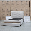 The Amie King Fabric Gas Lift & Storage Drawer Bed - Oat White available to purchase from Warehouse Furniture Clearance at our next sale event.