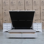 The Amie Queen Fabric Gas Lift & Storage Drawer Bed - Oat White - PRE ORDER Available After 7th November available to purchase from Warehouse Furniture Clearance at our next sale event.