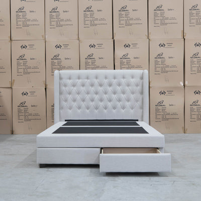 The Amie King Fabric Gas Lift & Storage Drawer Bed - Oat White available to purchase from Warehouse Furniture Clearance at our next sale event.