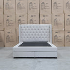 The Amie Queen Fabric Gas Lift & Storage Drawer Bed - Oat White - PRE ORDER Available After 7th November available to purchase from Warehouse Furniture Clearance at our next sale event.