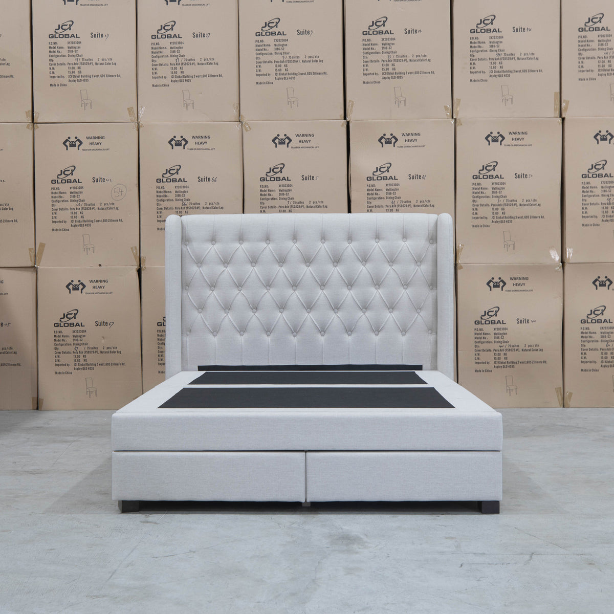 The Amie Queen Fabric Gas Lift & Storage Drawer Bed - Oat White - PRE ORDER Available After 7th November available to purchase from Warehouse Furniture Clearance at our next sale event.