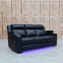 The Gers Dual Electric Three Seat Leather Recliner Lounge - Black available to purchase from Warehouse Furniture Clearance at our next sale event.