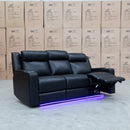 The Gers Dual Electric Three Seat Leather Recliner Lounge - Black available to purchase from Warehouse Furniture Clearance at our next sale event.