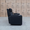 The Gers Dual Electric Three Seat Leather Recliner Lounge - Black available to purchase from Warehouse Furniture Clearance at our next sale event.