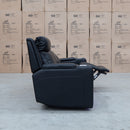 The Gers Dual Electric Three Seat Leather Recliner Lounge - Black available to purchase from Warehouse Furniture Clearance at our next sale event.