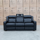 The Gers Dual Electric Three Seat Leather Recliner Lounge - Black available to purchase from Warehouse Furniture Clearance at our next sale event.