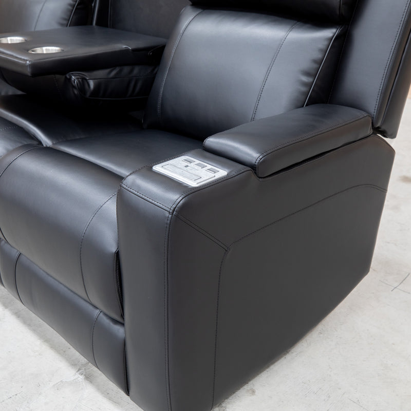 The Gers Dual Electric Three Seat Leather Recliner Lounge - Black available to purchase from Warehouse Furniture Clearance at our next sale event.