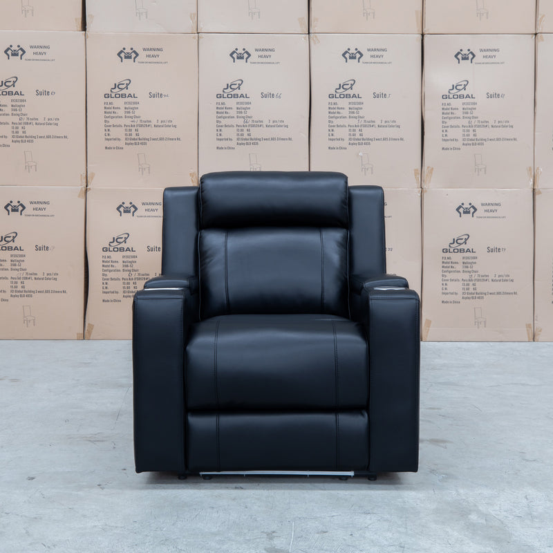 The Gers Dual-Motor Electric Single Leather Recliner - Black available to purchase from Warehouse Furniture Clearance at our next sale event.