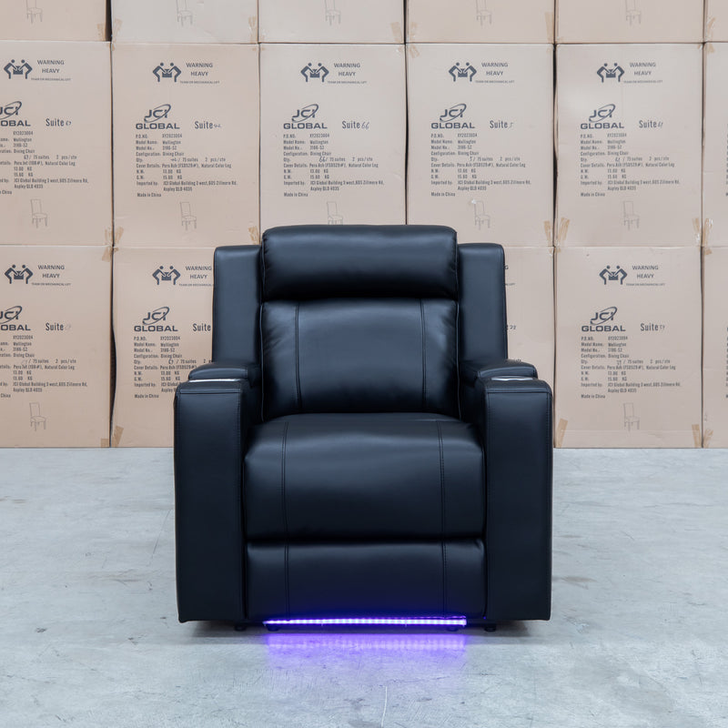 The Gers Dual-Motor Electric Single Leather Recliner - Black available to purchase from Warehouse Furniture Clearance at our next sale event.