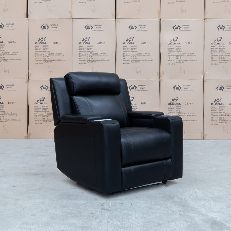 The Gers Dual-Motor Electric Single Leather Recliner - Black available to purchase from Warehouse Furniture Clearance at our next sale event.