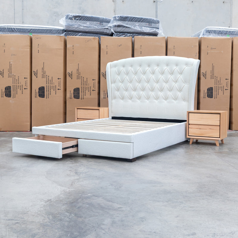 The Grace Queen Fabric Storage Bed - Cream