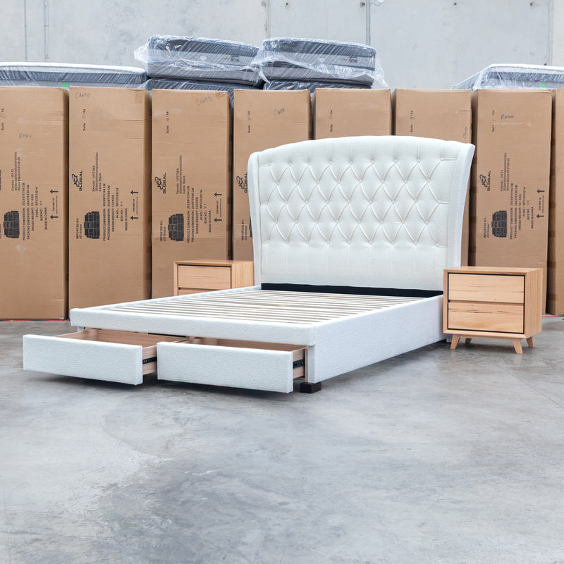 The Grace Queen Fabric Storage Bed - Cream