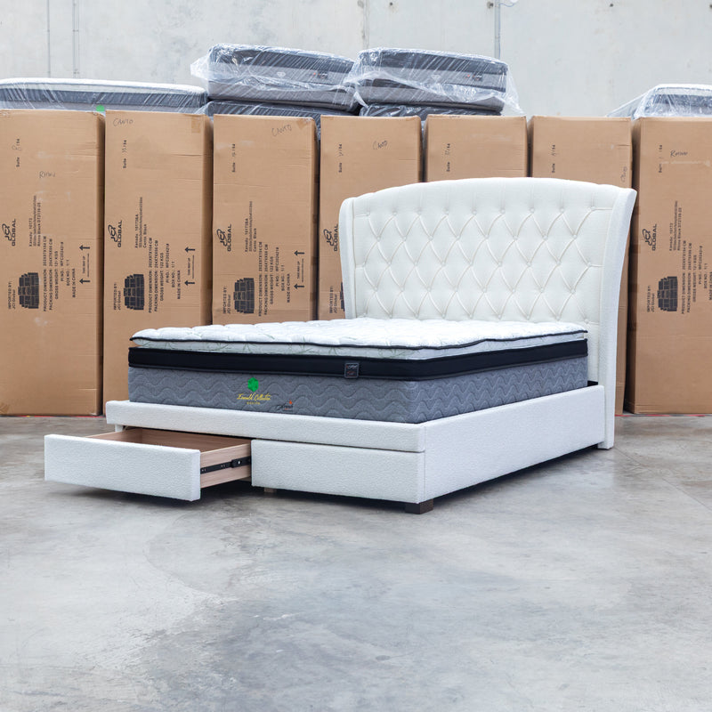 The Grace Queen Fabric Storage Bed - Cream