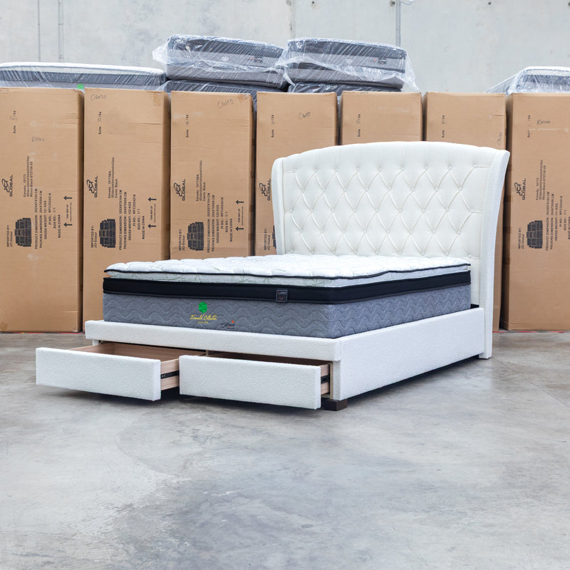 The Grace Queen Fabric Storage Bed - Cream
