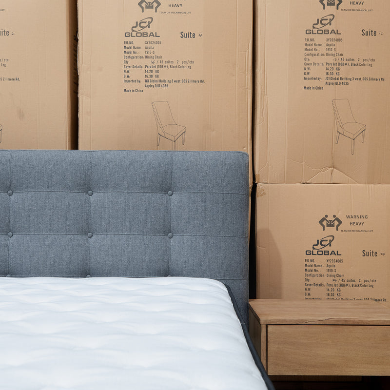 The Bailey Queen Upholstered Bed - Steel - In Store Purchase Only available to purchase from Warehouse Furniture Clearance at our next sale event.