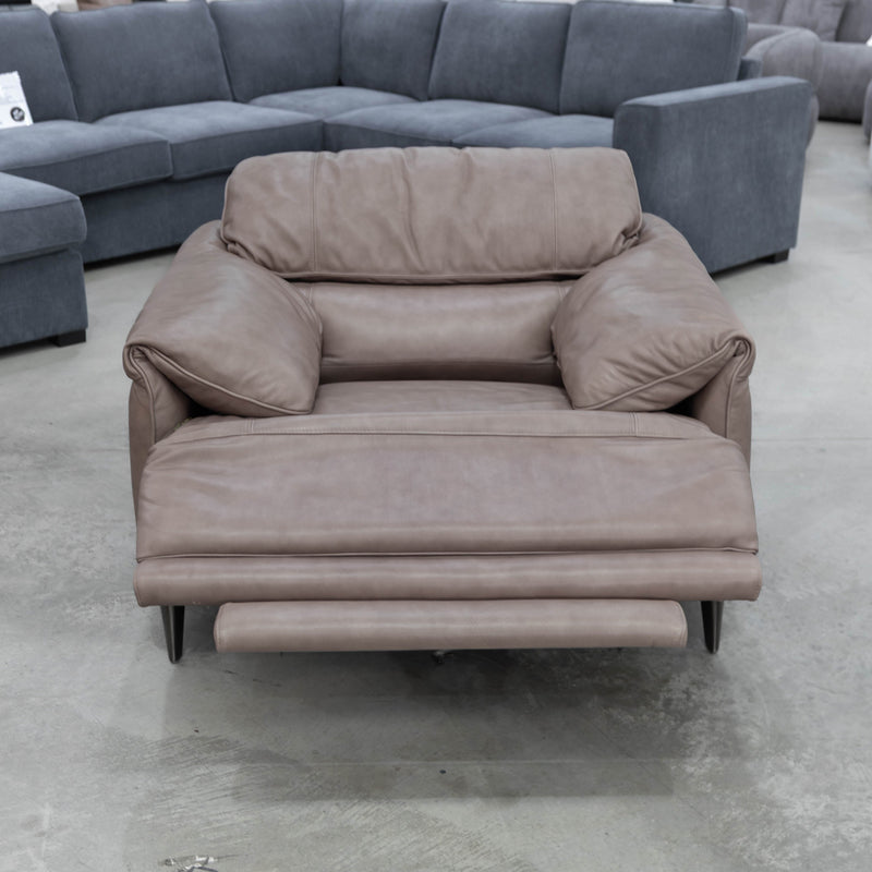 The RS-12667-PR Oversized single dual motor leather recliner - Biscuit - Floor Stock available to purchase from Warehouse Furniture Clearance at our next sale event.