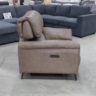 The RS-12667-PR Oversized single dual motor leather recliner - Biscuit - Floor Stock available to purchase from Warehouse Furniture Clearance at our next sale event.