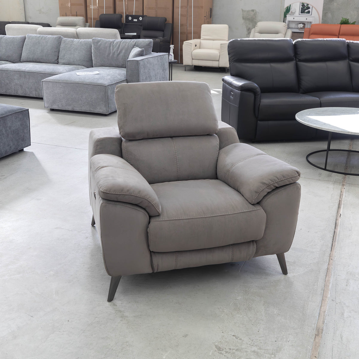 The RS-11485 Single Recliner - Dark Grey - Floor Stock available to purchase from Warehouse Furniture Clearance at our next sale event.