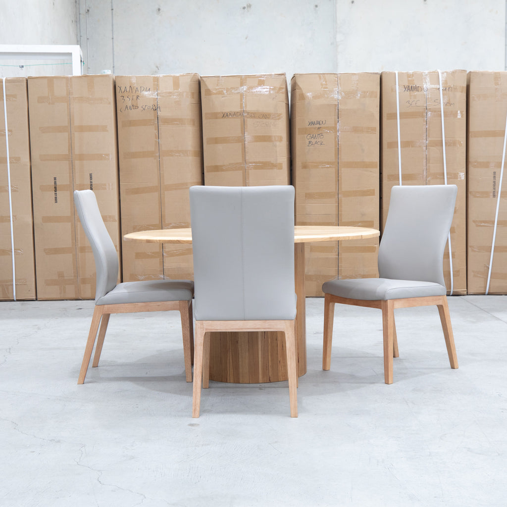 The Hampshire Leather Dining Chair - Light Grey available to purchase from Warehouse Furniture Clearance at our next sale event.