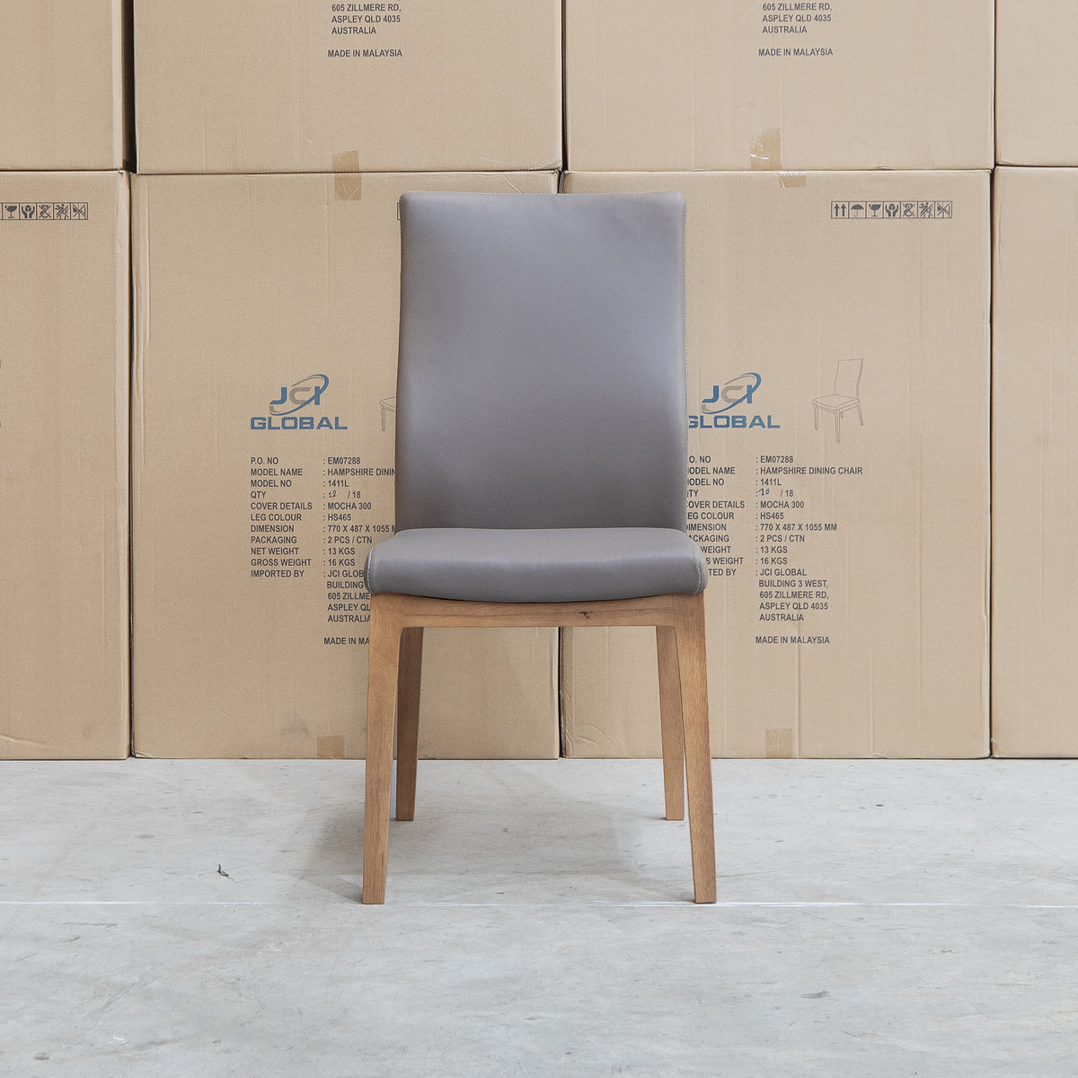 The Hampshire Leather Dining Chair - Mocha available to purchase from Warehouse Furniture Clearance at our next sale event.
