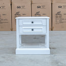 The Hampton Two Drawer Timber Bedside available to purchase from Warehouse Furniture Clearance at our next sale event.