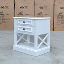 The Hampton Two Drawer Timber Bedside available to purchase from Warehouse Furniture Clearance at our next sale event.
