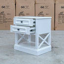 The Hampton Two Drawer Timber Bedside available to purchase from Warehouse Furniture Clearance at our next sale event.