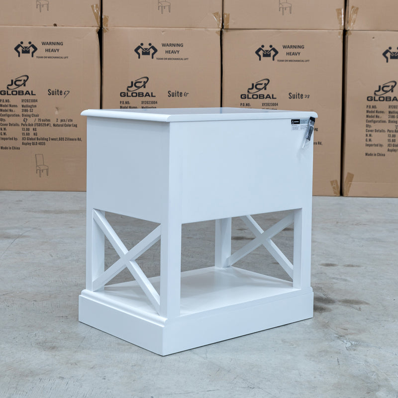 The Hampton Two Drawer Timber Bedside available to purchase from Warehouse Furniture Clearance at our next sale event.