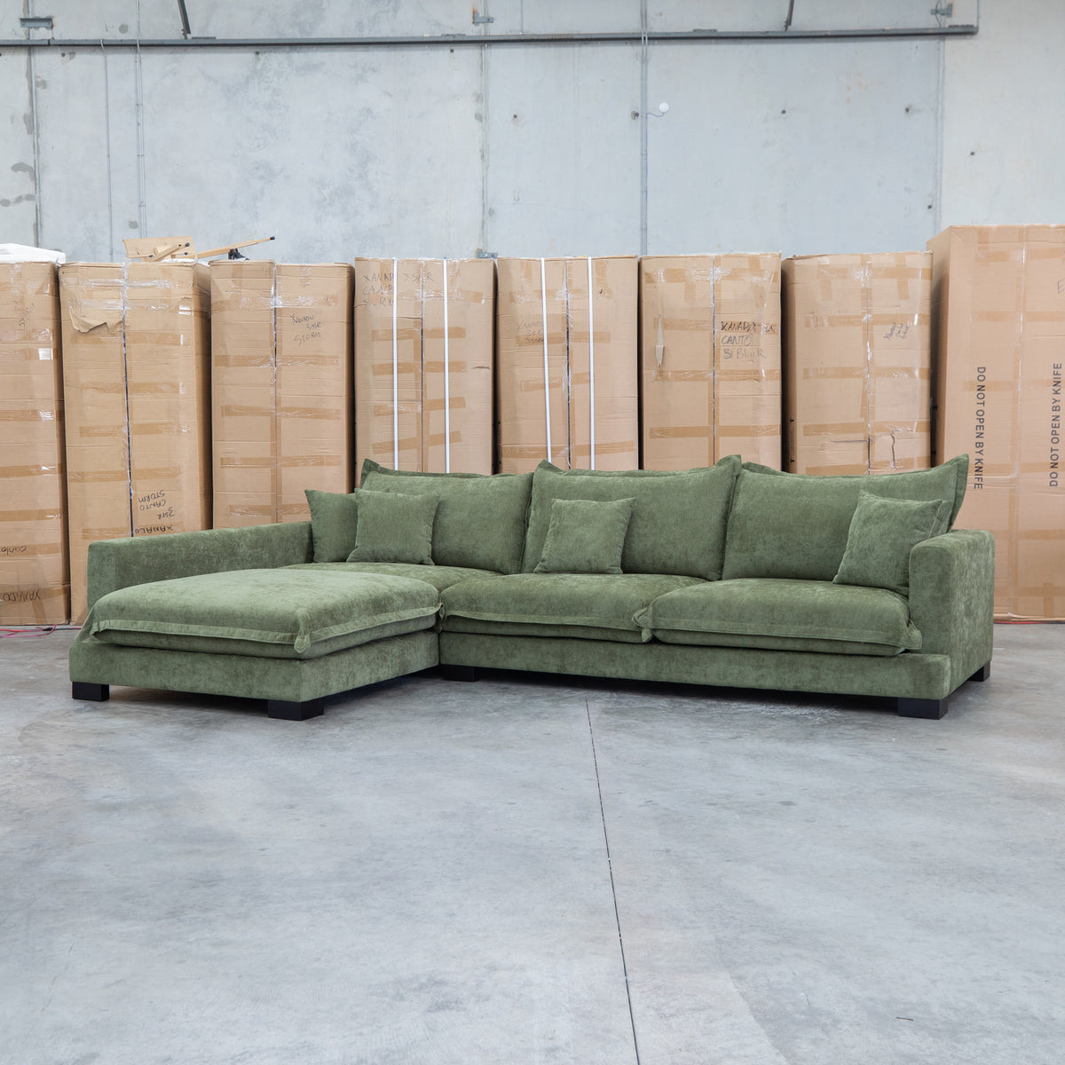 The Haven Deep Seat LHF Chaise Lounge - Fern available to purchase from Warehouse Furniture Clearance at our next sale event.