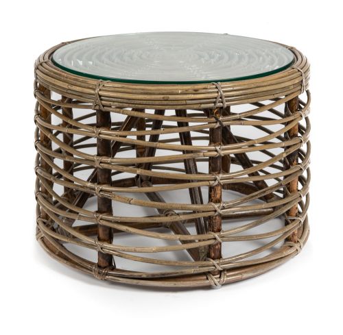 Natural Rattan Round Coffee Table With Glass Natural IU57
