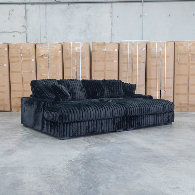 The Kalena Oversized Plush Feather & Foam Double Chaise Lounge - Black