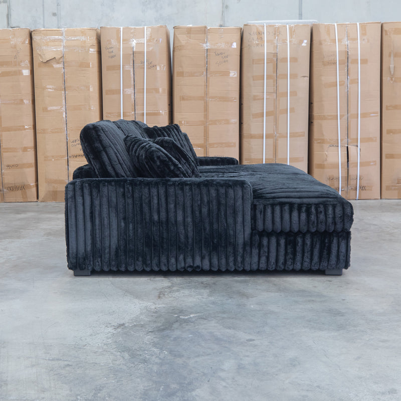 The Kalena Oversized Plush Feather & Foam Double Chaise Lounge - Black